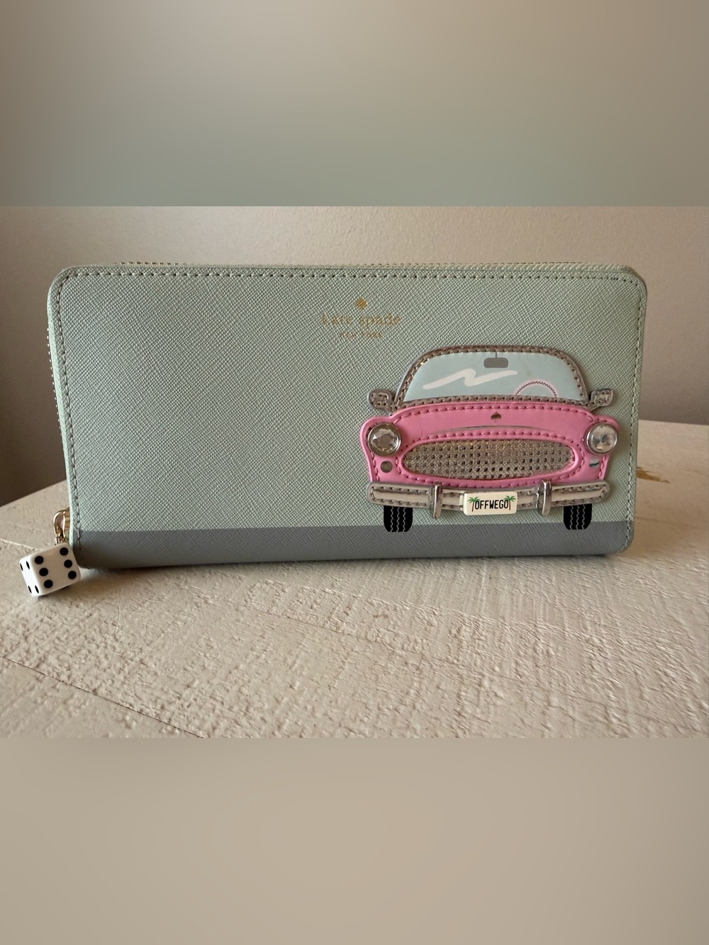 kate spade Mint and Pink Car Zip Wallet